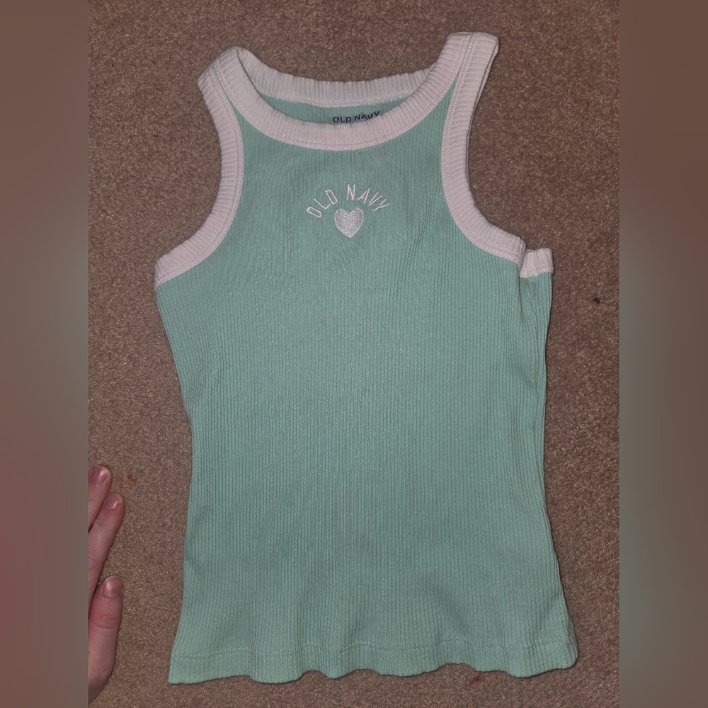 Old Navy Kids Light Green and White Tank Top